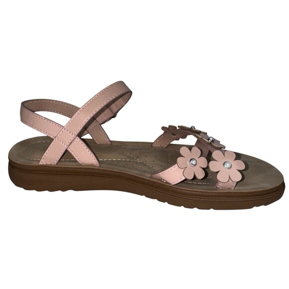 Annie Eperry Girls Sandals Tan Flower Embellishments Size 4 Hook And Loop New - Picture 2 of 6